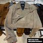 YOLOAgain Wide Shoulder Real Leather Jacket Women Oversized Genuine Leather Cropped Jacket