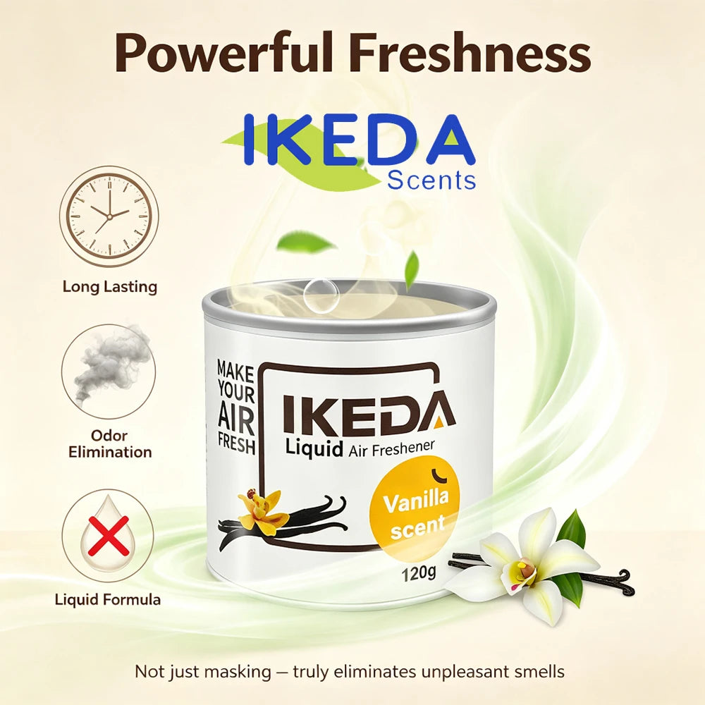 IKEDA Liquid Air Freshener - 120 grams. Provides fresh fragrance for both Car and indoor air, effectively deodorizes