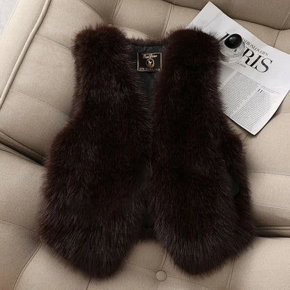 Autumn winter Imitation Fox fur vest Jacket For women Fashion Thick V-neck sleeveless Coat Female Short Faux Fur Waistcoat Tops