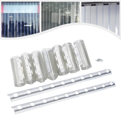 7Pcs PVC Strip Curtains,200x105cm Transparent Soft Door Strips Screen 2mm Thick Windproof Waterproof Antistatic Door Curtain Kit