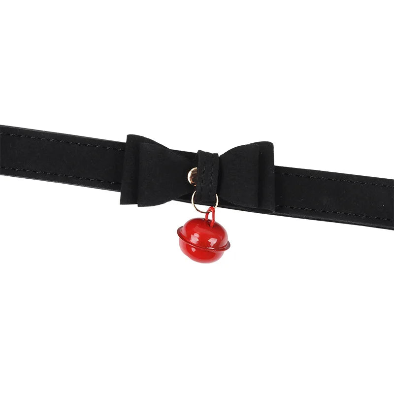 6 Colors Sexy PU Leather Bowknot Necklace Collar With Bell Bdsm Cosplay Slave For Women Bondage Gothic Choker Exotic Accessories