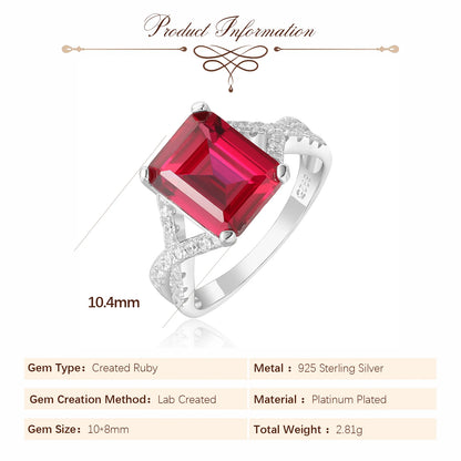 Potiy 4.16ct Created Red Ruby 925 Sterling Silver Wedding Engagement Promise Ring for Women Fashion Party Jewelry Gift