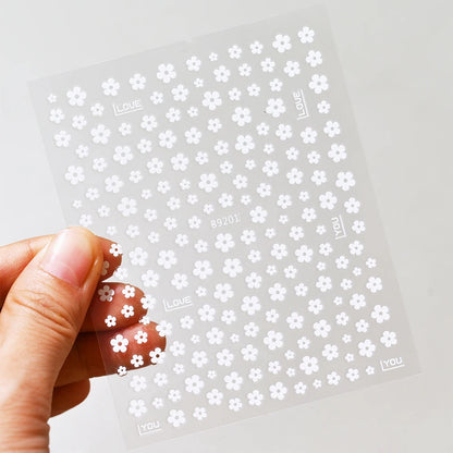 1Pcs 3D Black White 5-Petal Flowers Nail Stickers Mini Florals Self-Adhesive Nail Decals Fresh Bloom Manicure Decorations Slider