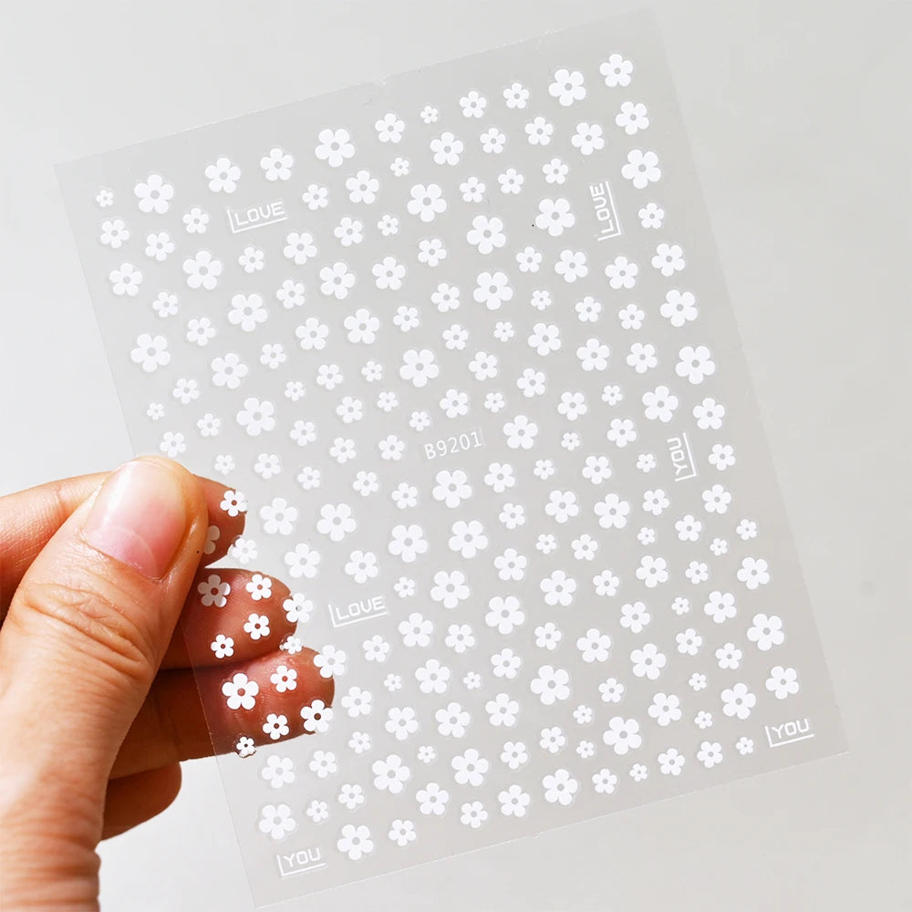 1Pcs 3D Black White 5-Petal Flowers Nail Stickers Mini Florals Self-Adhesive Nail Decals Fresh Bloom Manicure Decorations Slider