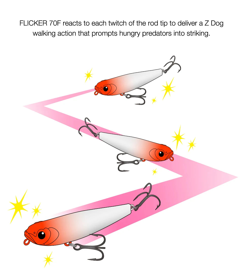 TSURINOYA FLICKER 70F Surface Fishing Lure Z Dog Floating Pencil 70mm 8.4g Chatter Artificial Hard Baits Trout Bass Pike Plug