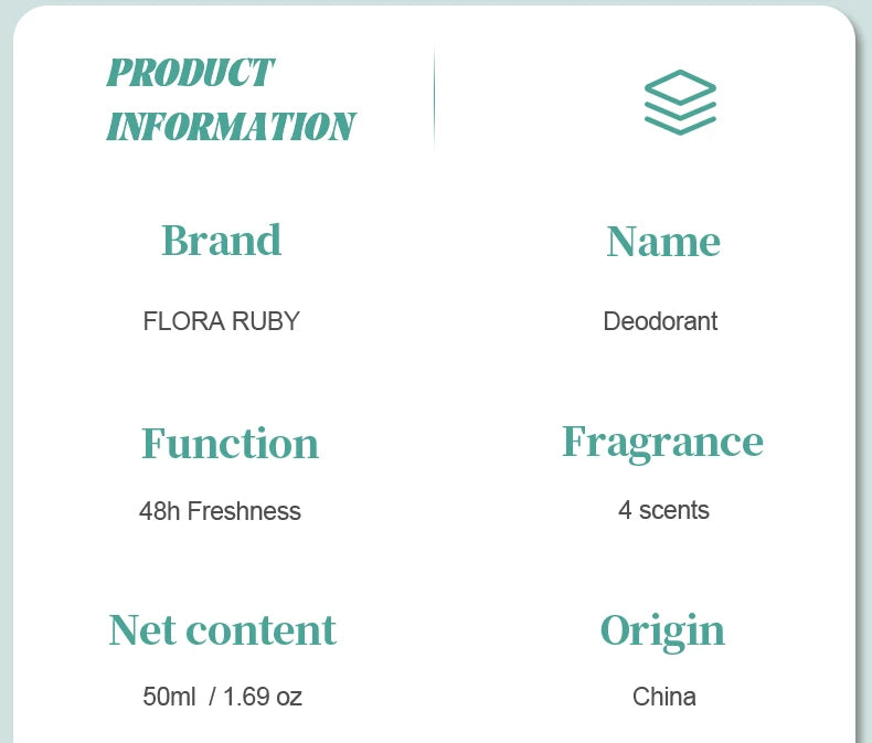 1 PC Flora Ruby Light Green Series Deodorant Roll On w omen's and men all-purpose   Deodorant Roll Aluminum Free easy to carry a