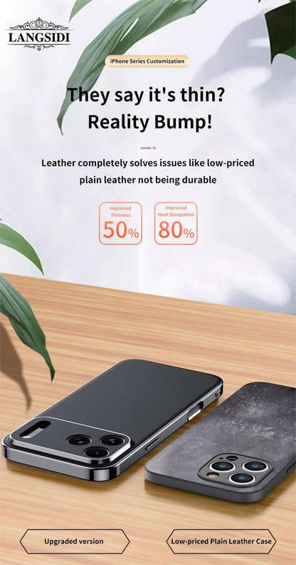 LANGSIDI Luxury Leather Phone Case for iPhone 17 16 15 Pro Max Air 17Pro 16Pro Full Lens Protection Back Cover