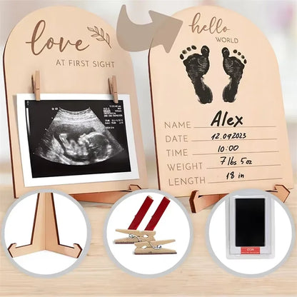 Wooden Fashion Double-sided Ultrasonic Photo Frame Stand Firm Announcing Pregnancy Commemorating or Newborn Birth Ornaments Gift