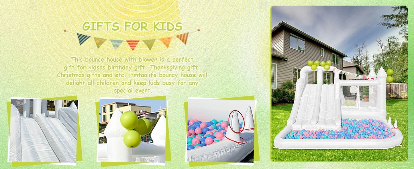 White Bounce House Oxford Bouncy Castle with Two Slides Bounce House for Kids with Large Ball Pits wedding Party Inflatable toys