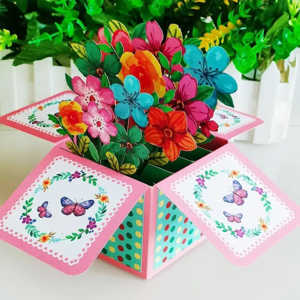 Pop Up 3D Greeting Card Paper Flowers Bouquet Postcard for  Birthday Mothers Father's Day Graduation Wedding Valentine's Day