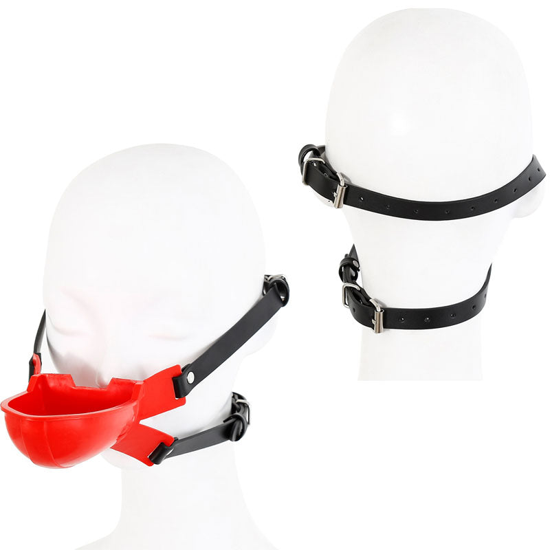 Fetish Toilet Funnel Open Mouth Gag Mask Hood PU Leather BDSM Funnel Oral Enema Drool Plug Gag Head Harness Bondage Adult Game