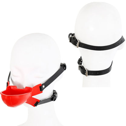 Fetish Toilet Funnel Open Mouth Gag Mask Hood PU Leather BDSM Funnel Oral Enema Drool Plug Gag Head Harness Bondage Adult Game