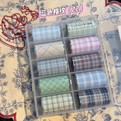10Rolls Plaid Thousand-Bird Bow  Stars Nail Foils Transfer Paper  Nail Art Stickers  Manicure Set Decal  Nails Decoration