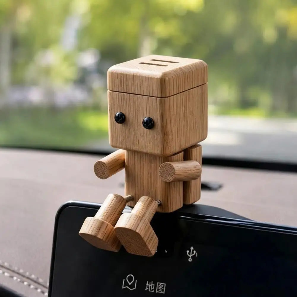 Wooden Robot Car Air Freshener Creative Shaking Legs Essential Oil Aroma Diffuser Vent Clip Dashboard Decor for Auto