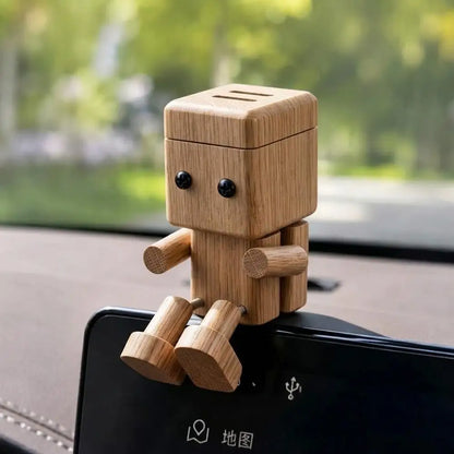 Wooden Robot Car Air Freshener Creative Shaking Legs Essential Oil Aroma Diffuser Vent Clip Dashboard Decor for Auto