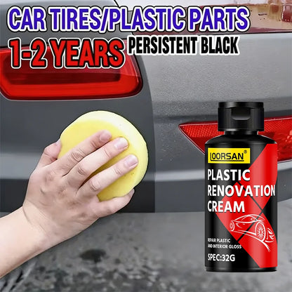 LOORSAN Plastic Renovation Cream 32G Long-Lasting Black Gloss Restorer for Car Tires Bumpers Trim & Interior Plastic Parts