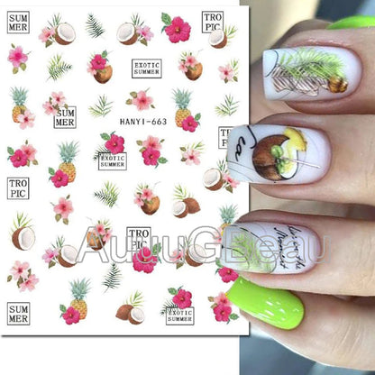3d Nails Art Decals Spring Fruits Pink Full Tips Peony Magnolia Flowers Adhesive Sliders Stickers Decoration For Nails Manicure