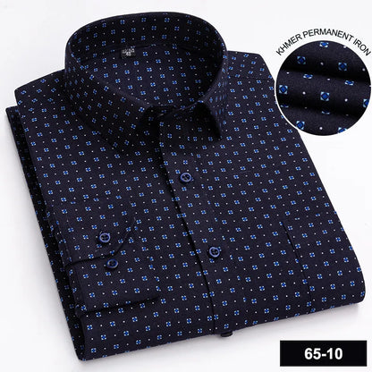 Men's Long Sleeve Shirt High-quality Fashion Casual Print Plaid Stripe Single Pocket Fit Business Formal Office Four Season Top
