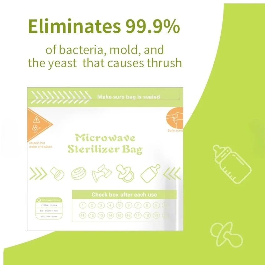 10Pcs Reusable BPA Free Microwave Sterilizer Bags for Baby Bottle Breast pump accessories, Microwave Sterilizer Bag