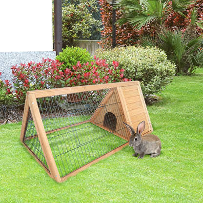 Large Rabbit cage Triangle 116x62.2x52.5 cm Metal Mesh Natural Wood with Doors for Small Animals Outdoor