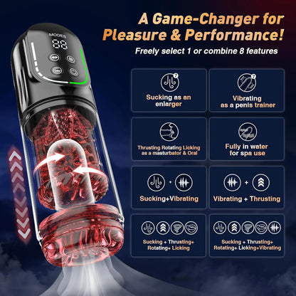Automatic Male Masturbation Cup Thrusting Rotation Male Masturbator Sucking Licking Vacuum Penis Pump Real Pocket Pussy Sex Toys