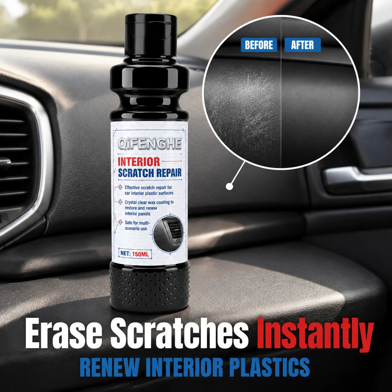 Car Interior Plastic Repair Liquid Instantly Eliminate Surface Scratches Apply Clear Coating to Refresh Worn Dashboard Panels