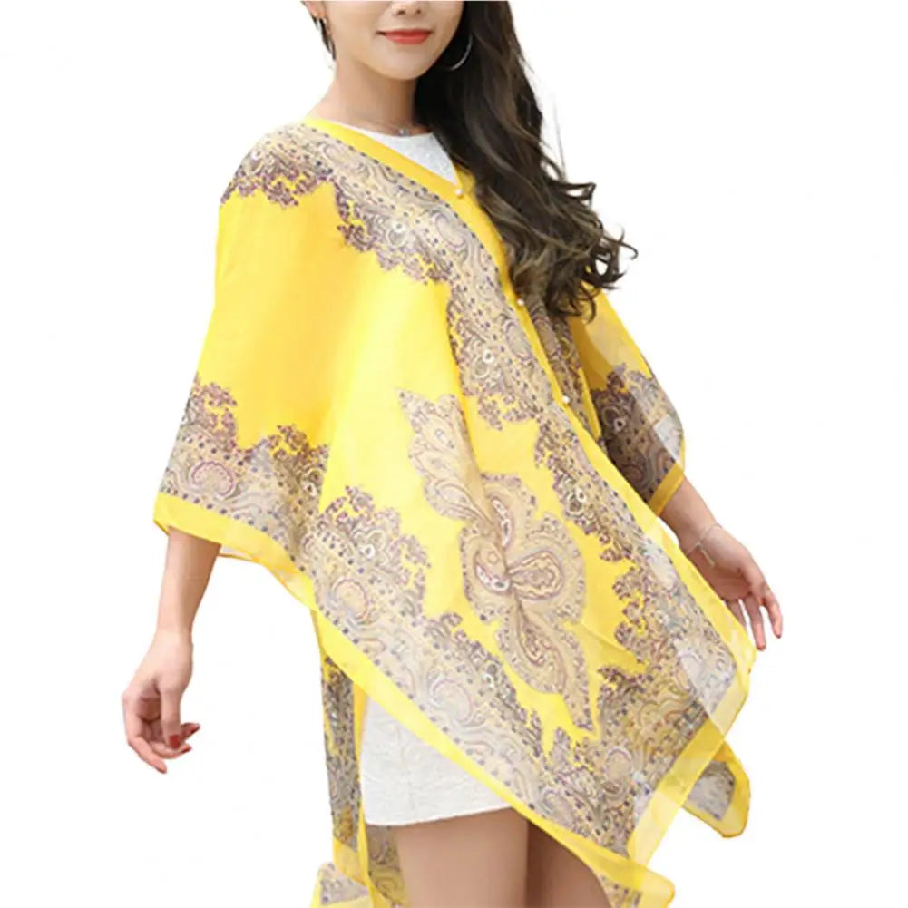 Women Shawl Cashew Print Beads Ladies Loose-fitting Sexy Cover Up for Vacation Woman Scarf Ladies Shawl