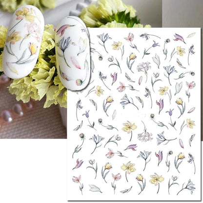 3d Nail Art Decals Elegant White RoyalBlue Roses Flowers Adhesive Sliders Nail Stickers Decoration For Nail Manicure
