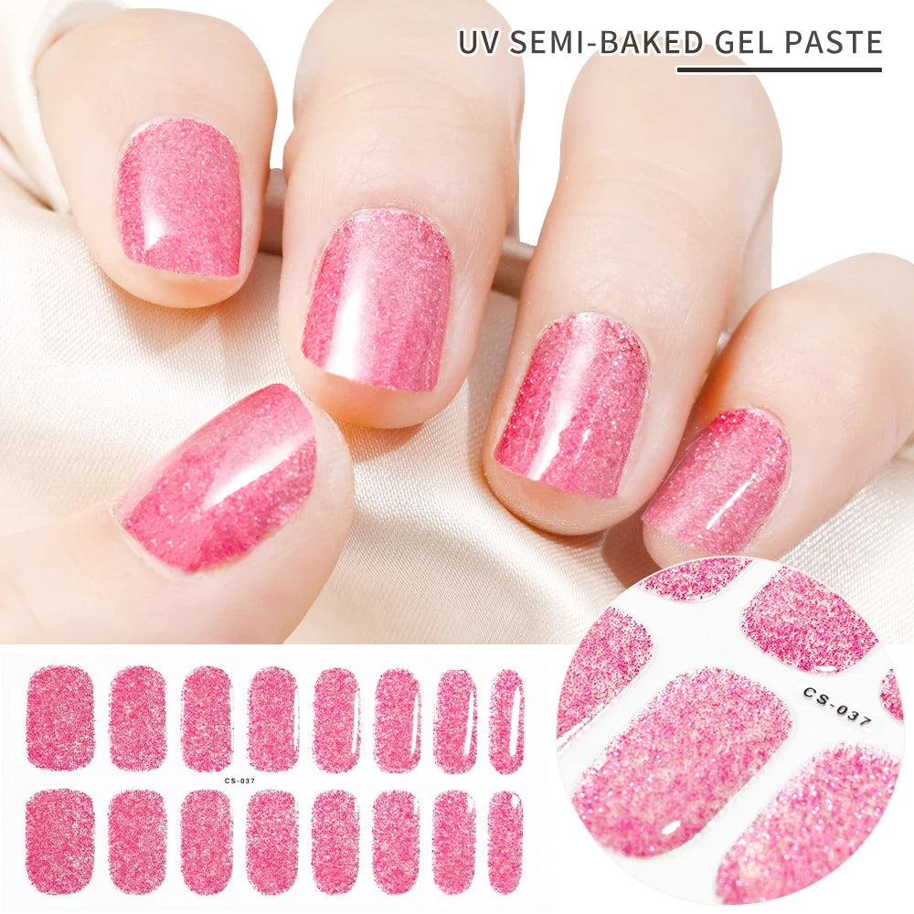 1Sheet Cured Gel Nail Strips Sticker Long-Lasting Nail Polish Strips Wraps Full Cover Gel Nail Art Stickers UV/LED Lamp Required