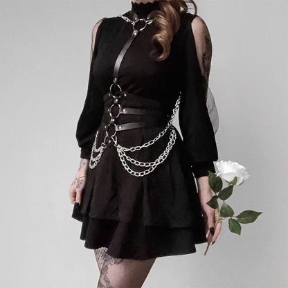 Bondage Flirt Toys Leather Clothes Shiny Leather New Metal Chain Stage Performance Clothes Erotic Supplies BDSM