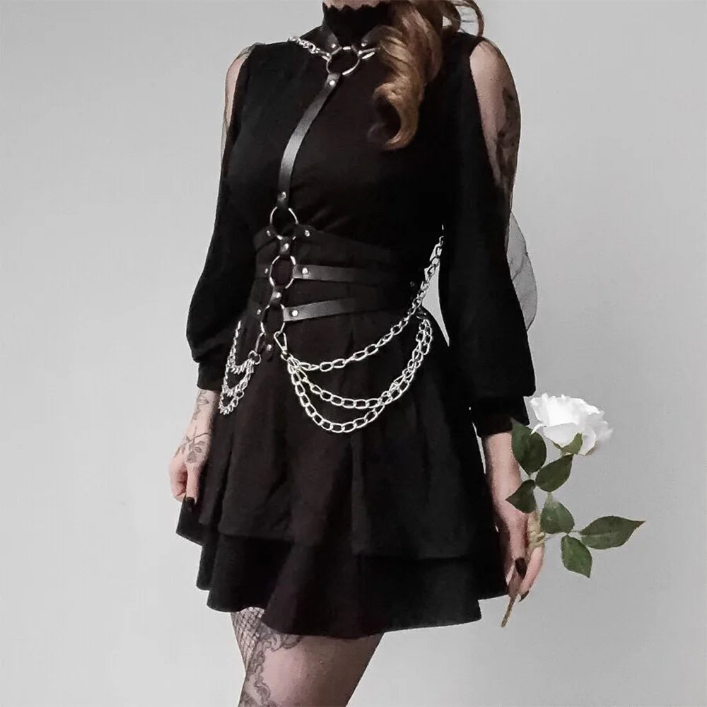 Bondage Flirt Toys Leather Clothes Shiny Leather New Metal Chain Stage Performance Clothes Erotic Supplies BDSM