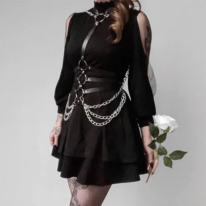 Bondage Flirt Toys Leather Clothes Shiny Leather New Metal Chain Stage Performance Clothes Erotic Supplies BDSM