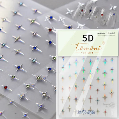 1 piece  5D silver nail stickers metal mini star nail art stickers high quality exquisite decals self-adhesive nail art stickers