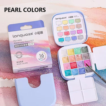 16 Colors Mini Portable Solid Watercolor Paint Set with Brush & Palette Travel Sketching Painting Box for Art Drawing Sketching