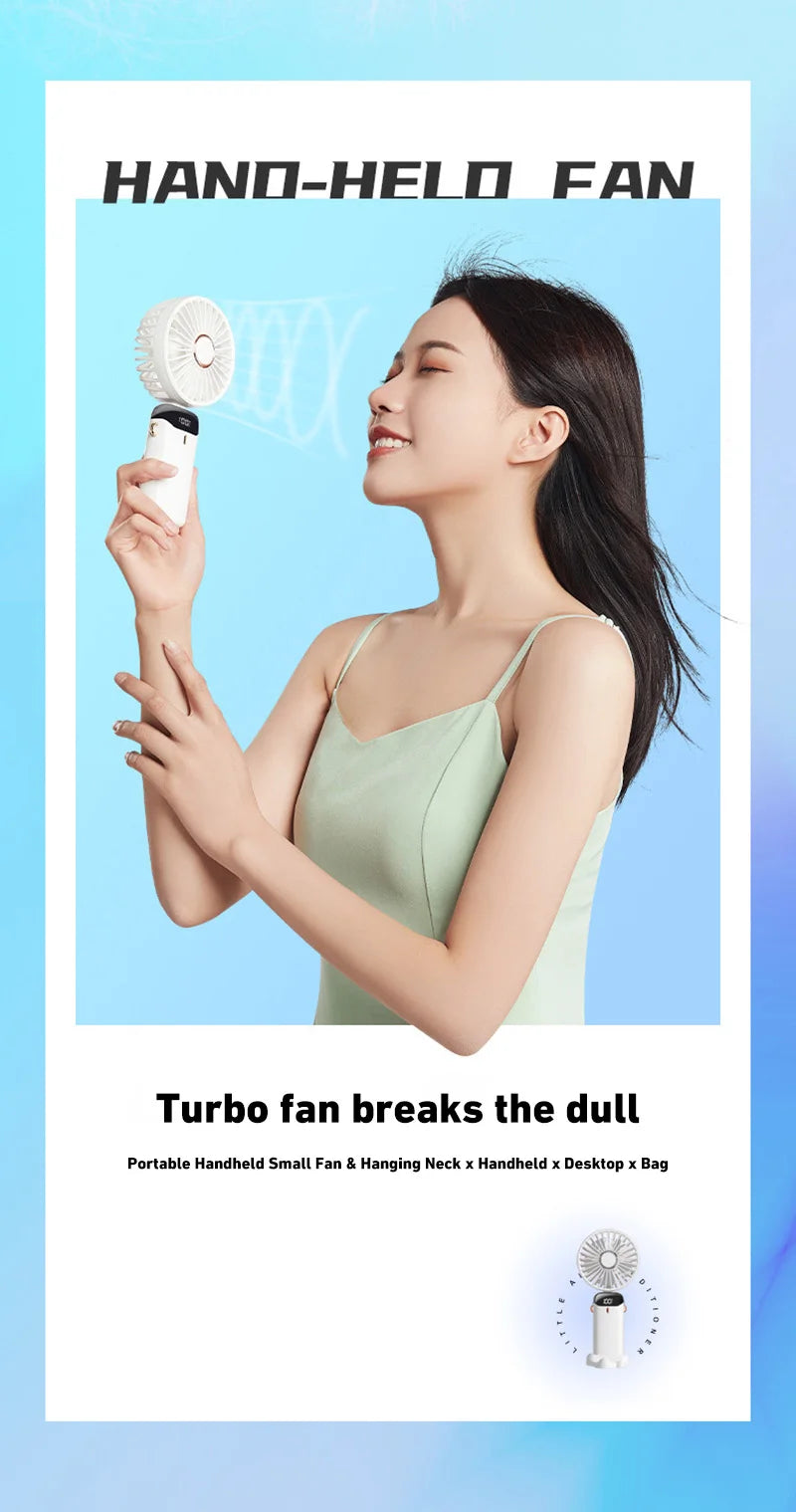 Lenovo Portable Handheld Fan Foldable Neck Hanging Fans 5 Speed USB Rechargeable Fan with Phone Stand & Display Screen 1800mAh