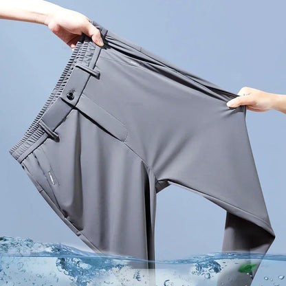 Ultra-thin Elastic Men's Casual Trousers Summer Quick-drying Ice Silk Slim Straight Business Solid Color Y2K Trousers Black Gray