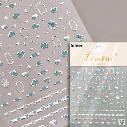 5D Cute Rabbit Love Heart Peach Blossom Flower Yellow Nail Art Stickers Bowknot DIY Self Adhesive Rhinestone Manicure Decals