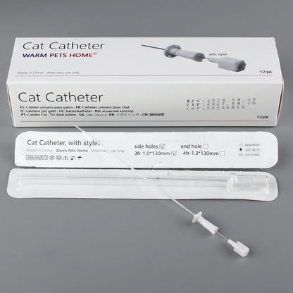 12PCS Cat Catheter With Stylet Side/End Open 1.0mm 1.3mm Cat Urinary Catheters Veterinary Consumables