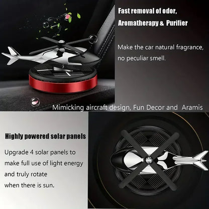 Helicopter Propeller Solar Air Freshener - Styling Car Interior Decor Aromatherapy Diffuser with Rotary Perfume, Solar Powered