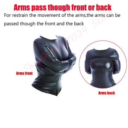 BDSM Leather Arm Binder Restraint Bodysuit Sexy Lingerie Fetish Bondage Straitjacket Slave Cosplay Binding Belts Couple Sex Toys