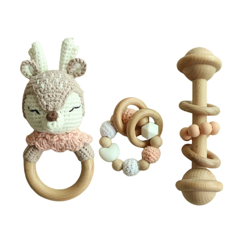 Baby Pacifier Clip Crochet Koalas Handbell Rattle Doll Teether Pacifier Chain Clips Set Dummy Chain Cartoon Teething Toy