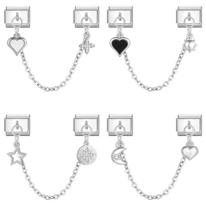 Tassel Chain Butterfly Flowers Star Moon Heart Zircon Italian Charm Links Fit 9mm Bracelet Stainless Steel DIY Jewelry Making