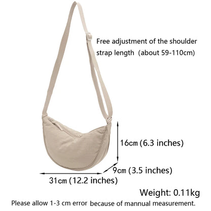 Nylon Hobos Chest Shoulder Dumpling Bag Large Capacity Travel Crossbody Half Moon Belt Messenger for Women Bags Wholesale
