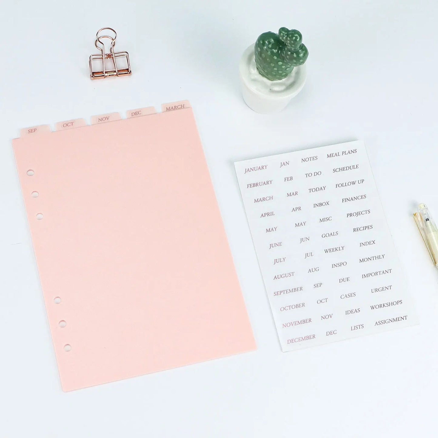 A5 A6 A7 Pink Black  Index Divider Cute 6 Holes For Binder Planner Notebook Stationery Notebook Paper Divider Accessories