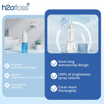 H2ofloss Oral Irrigator Water Flosser 140PSI High Pressure Water-Proof Design 300ml 5 Modes 5 Nozzles for Dental Cleaning
