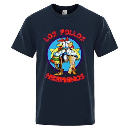 Summer Men's High Quality LOS POLLOS Hermanos Funny Printed T-Shirt Casual Cotton Breathable Tshirt Chicken Brothers Tees Top