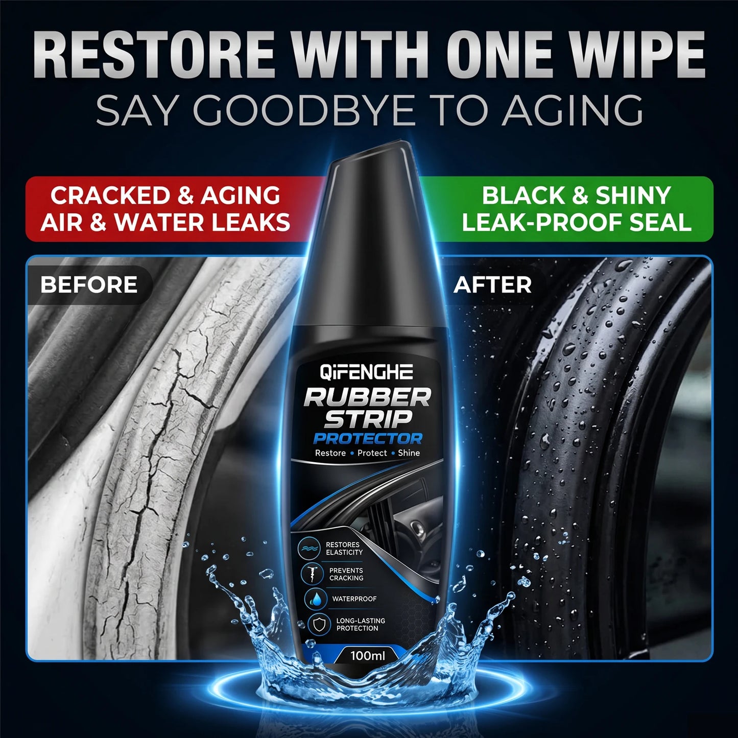 Car Rubber Strip Protector 100ml, Auto Door Window Rubber Seal Restorer Conditioner, Anti-Crack Anti-Aging Waterproof Renovation