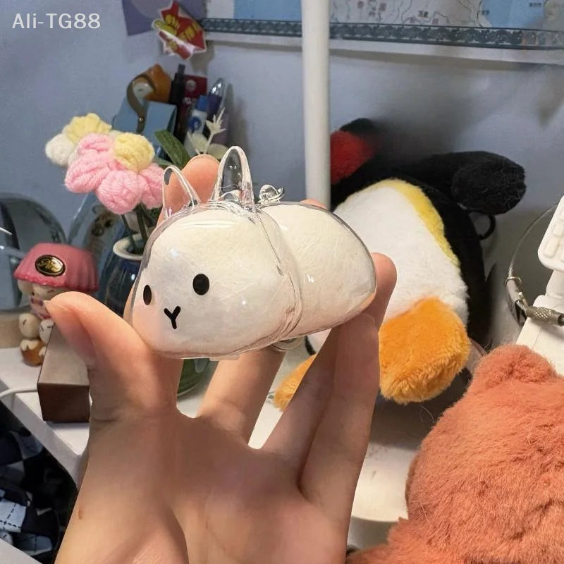 Cartoon Pet Hair Memorial Keyring - Cute Animal Rabbit Fur Organizer Keychain Transparent Storage Box Bag Pendant Pet Souvenirs