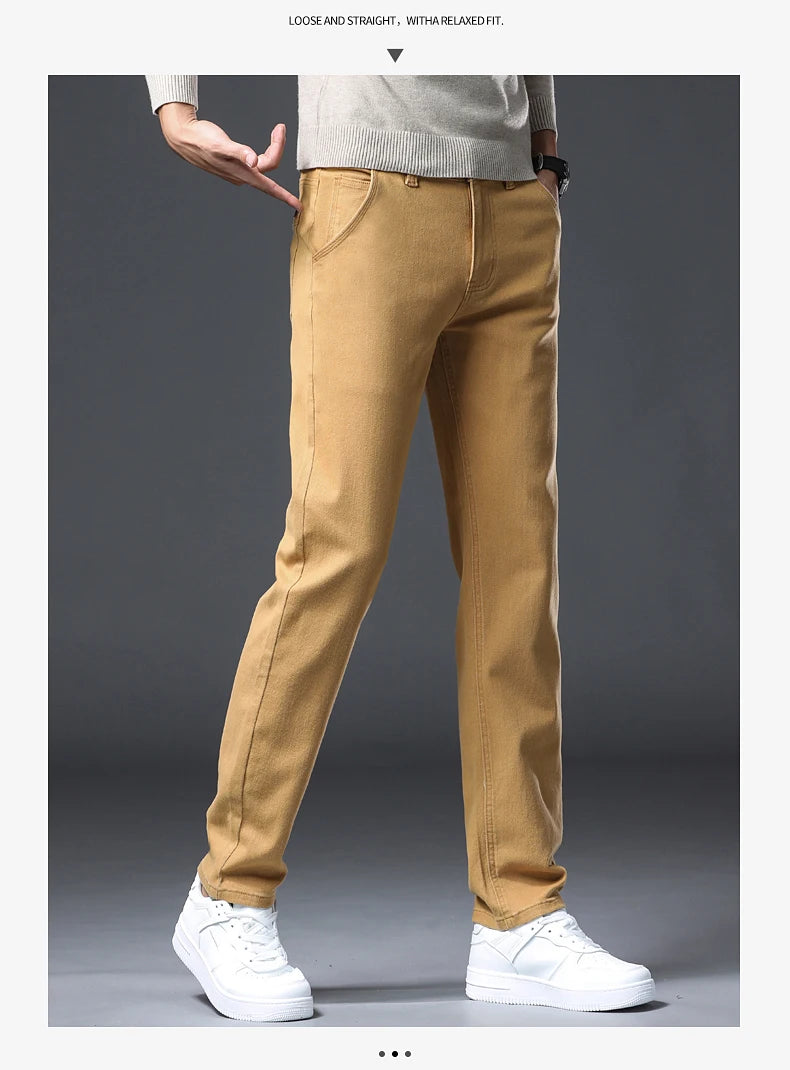 Classic Style 3 Colors Autumn Men's Slim Brown Jeans High Quality Business Casual High Stretch Denim Pants Male Brand Trousers