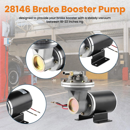 Electrical Vacuum Pump Kit  18" to 22" for Power Brake Booster with  relay vacuum pressure switch/ hose mounting hardware kit.